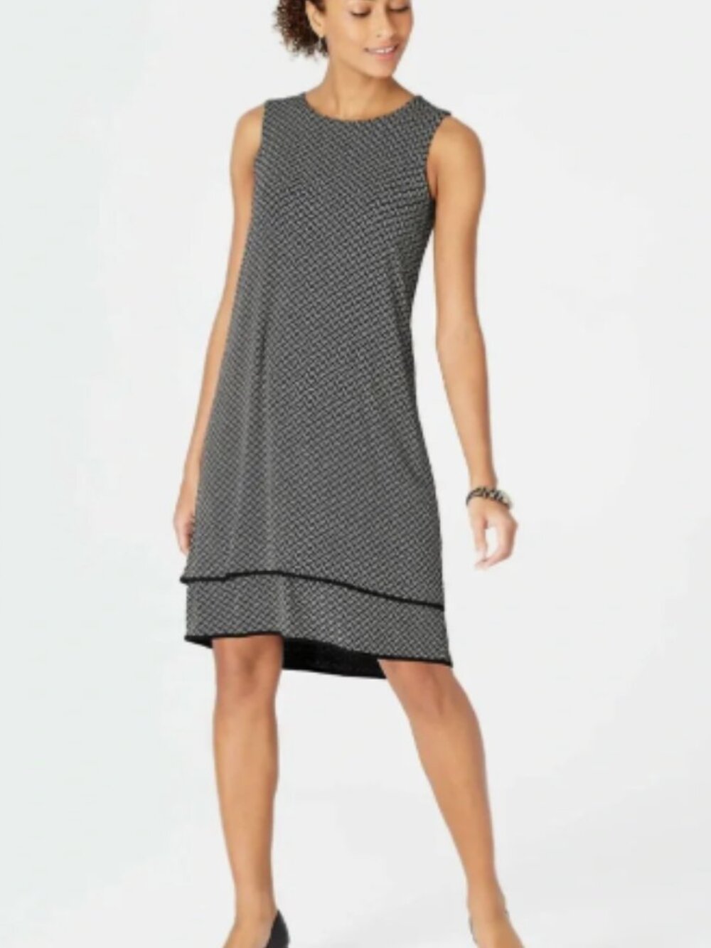 J. Jill Wearever Collection Layered Elliptical Dress 3X Black White Midi Pull On